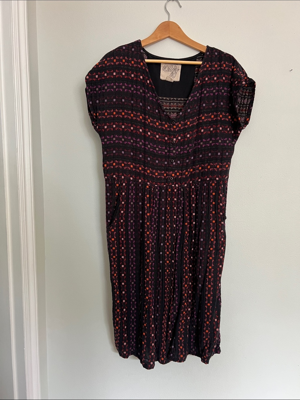 Ace & Jig Black Midi Dress with Red and Purple Stripe Motif